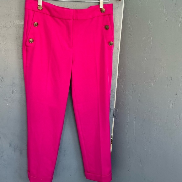 LOFT Pants Hot Pink Sailor Trim Ankle Slim Style 643886 Vibrant Pink Fabric - Picture 5 of 15